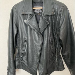 Black leather gallery leather jacket Small,braided details